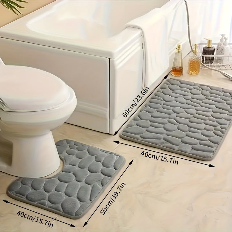 Juego de 2 alfombrillas de baño antideslizantes con relieve de piedra, absorbentes y suaves de poliéster
