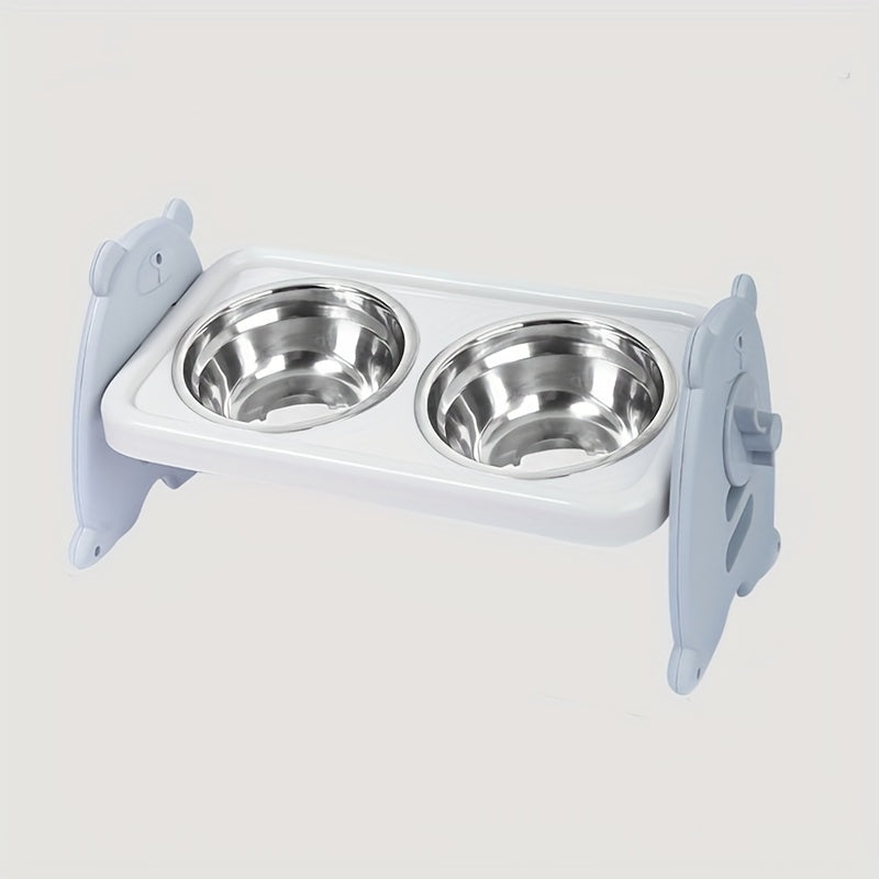Stainless Steel Cat Feeding Station with Adjustable Tilted Bowls and Water Dish