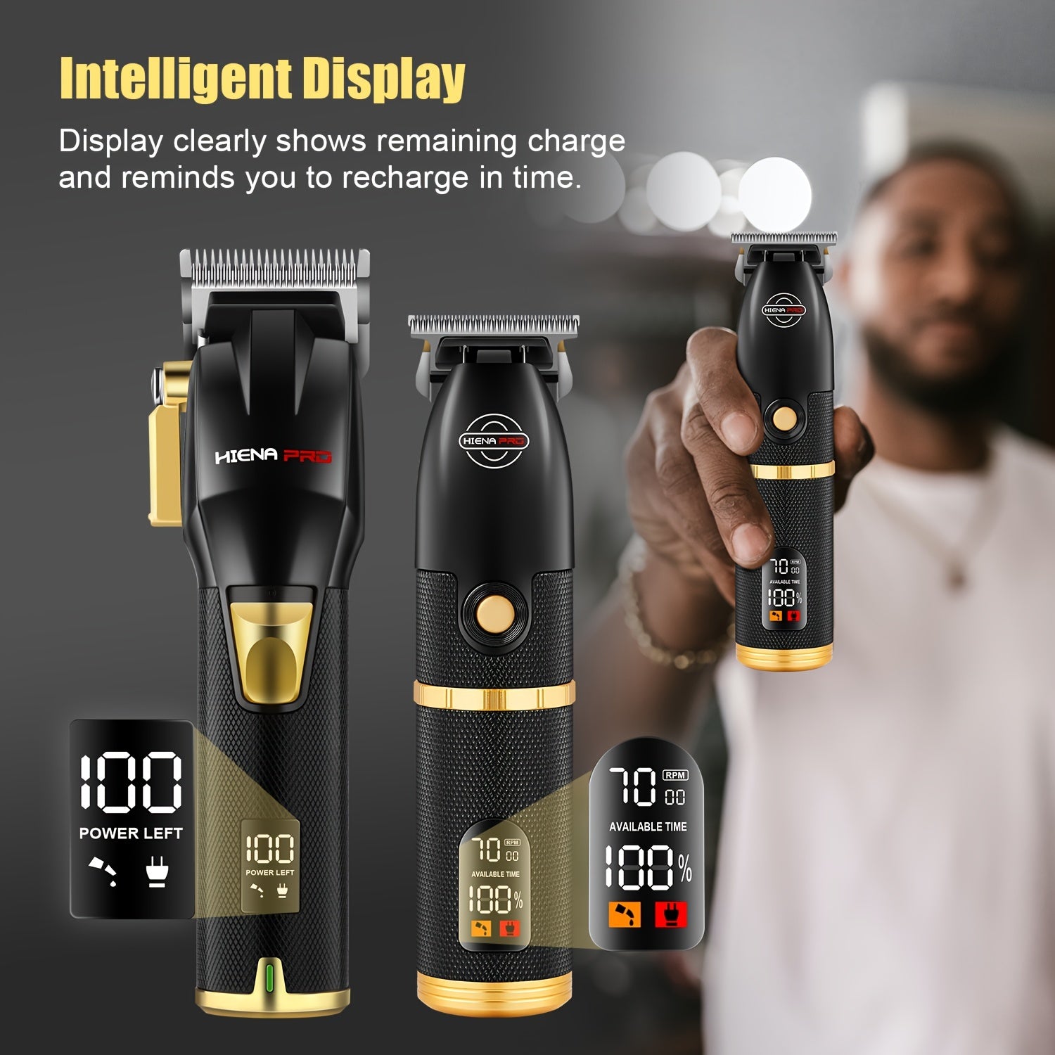 Professional hair clipper set with USB rechargeable trimmer LCD display gift for men