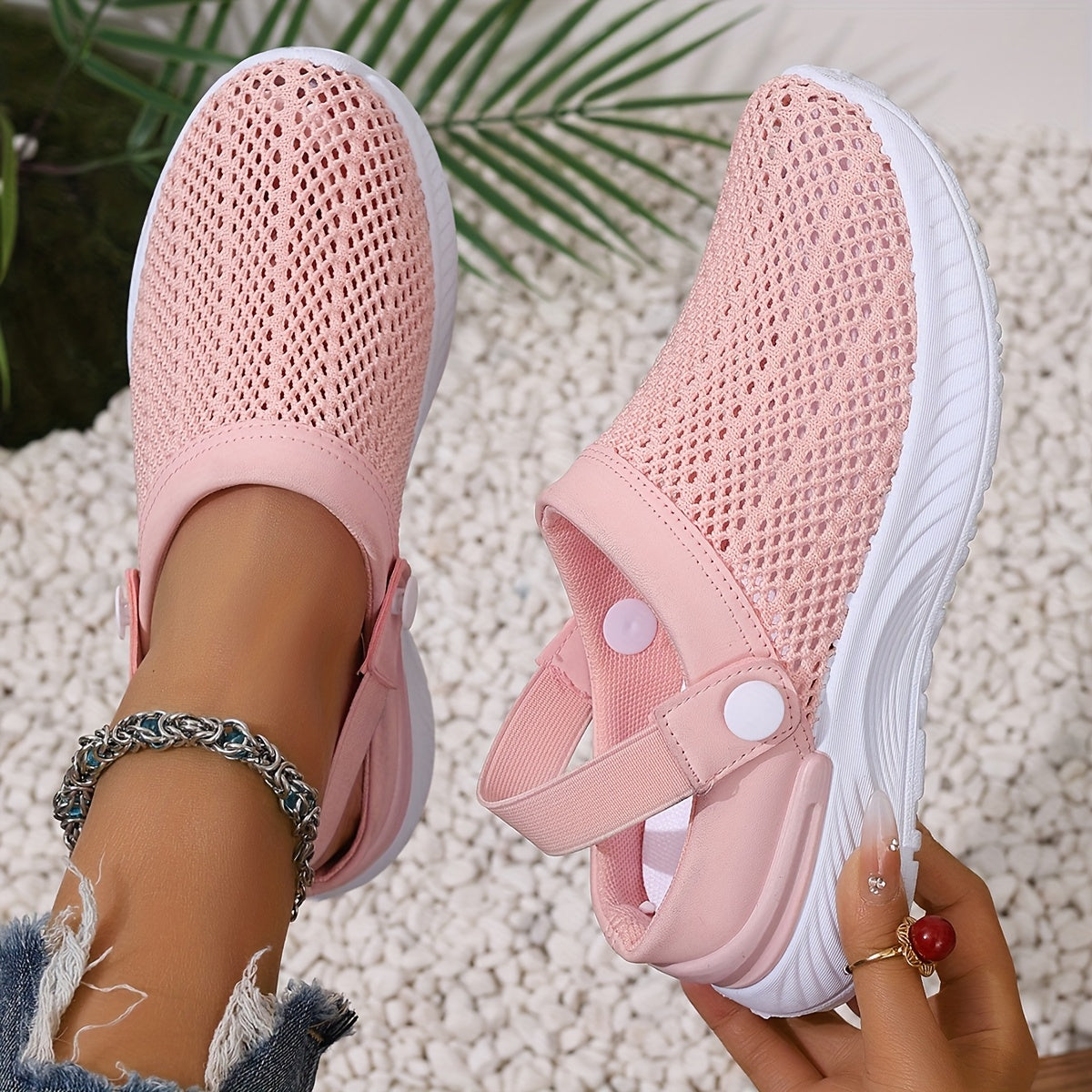 Women's Slip-On Sneakers White Pink Casual Summer Shoes