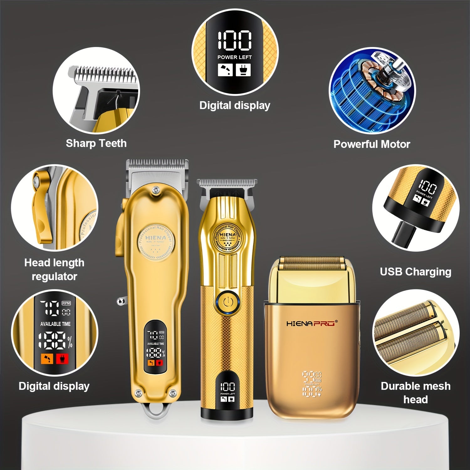 Juego de cortapelos profesionales para barberos y afeitadora eléctrica recargable con batería de litio de 2000mAh, inalámbrico, cortapelos USB, motor potente, kit de corte de cabello para hombres