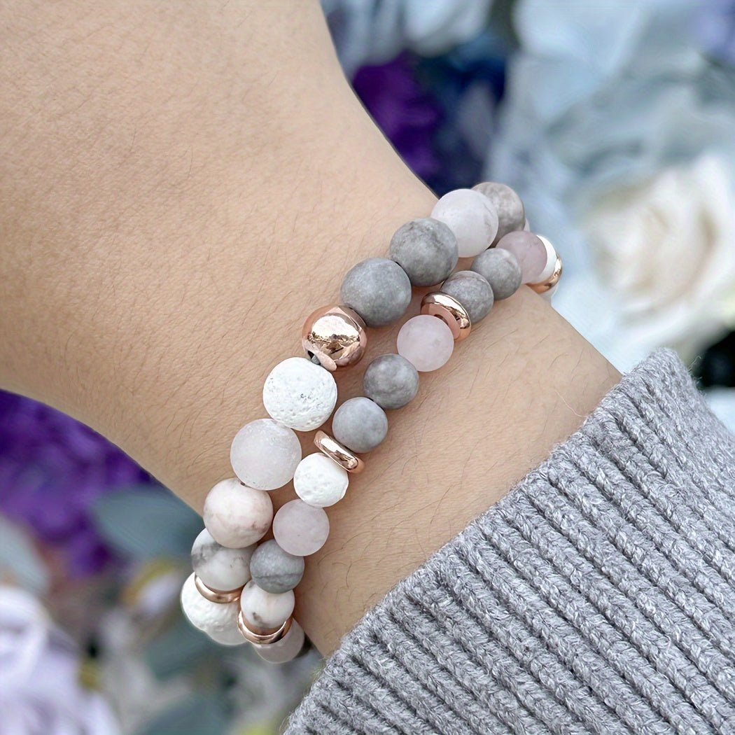 Women's Pink Zebra and Rose Gold Beaded Bracelet Stylish Jewelry Accessory