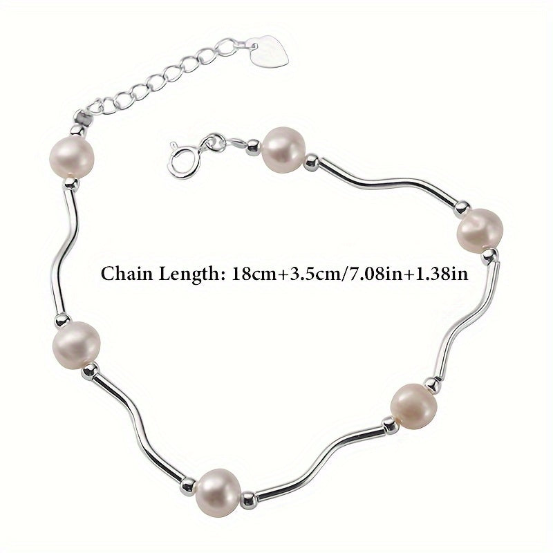 Women's Pearl Bracelet with 925 Silver and Freshwater Pearls for Gift or Everyday Wear