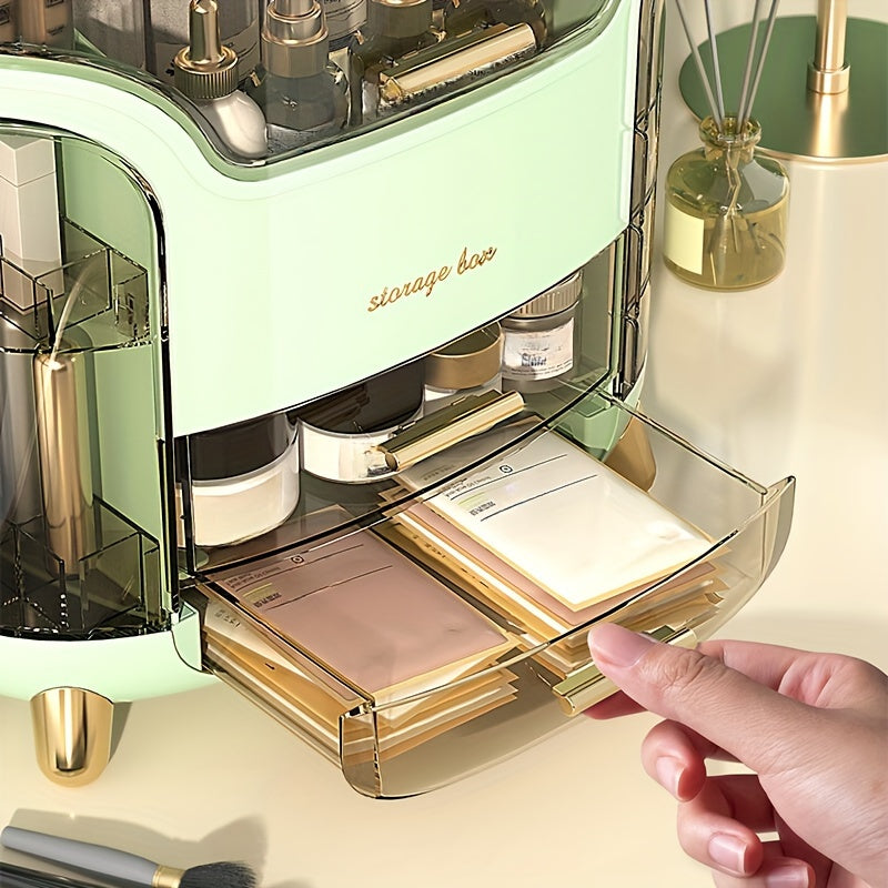 Makeup Organizer Portable Transparent Cosmetic Box with Golden Accents