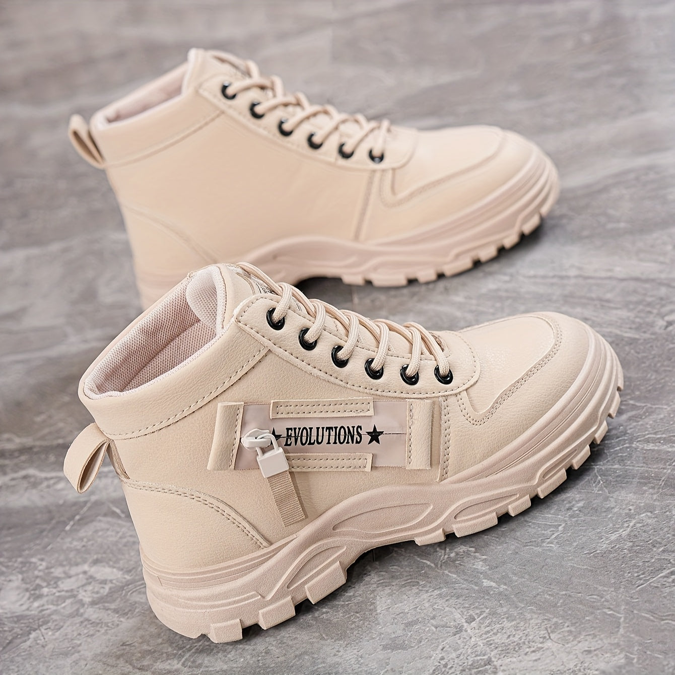 Women's High-Top Boots Leather Casual Shoes for Spring and Autumn