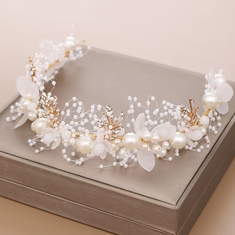 Vintage Faux Pearl Flower Tiara for Brides and Fairy Princesses