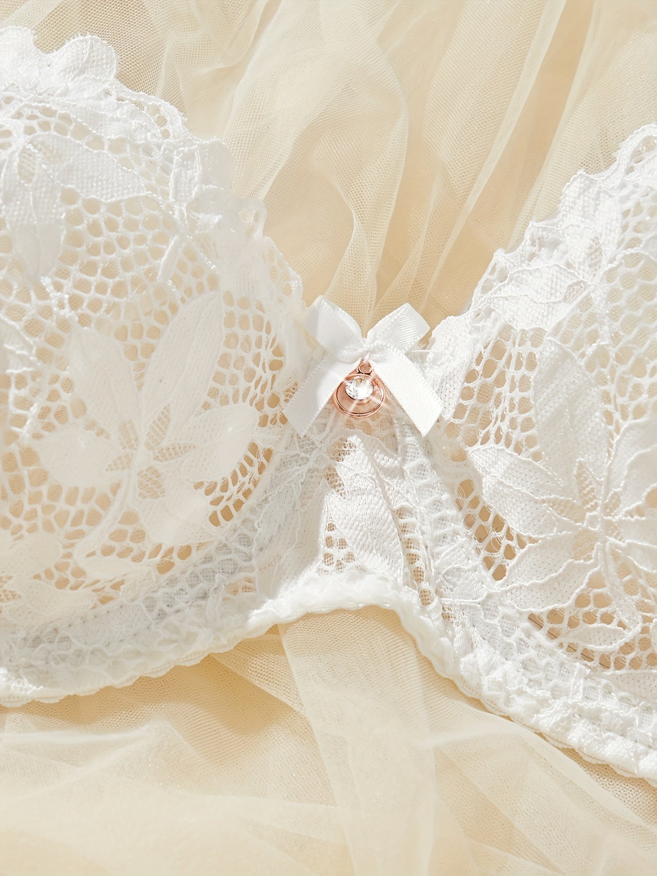 Women's Lace Satin Lingerie Set with Adjustable Straps and Floral Design