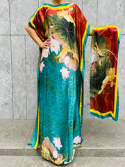 Women Plus Size Floral Pattern Longline Dress Short Sleeve Crew Neck Summer