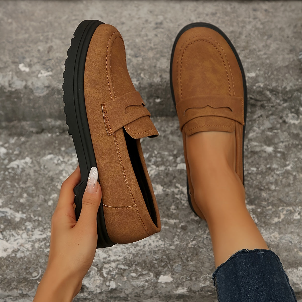 Women's Slip-On Loafers Synthetic Cover Casual Shoes Brown Green Black All-Season