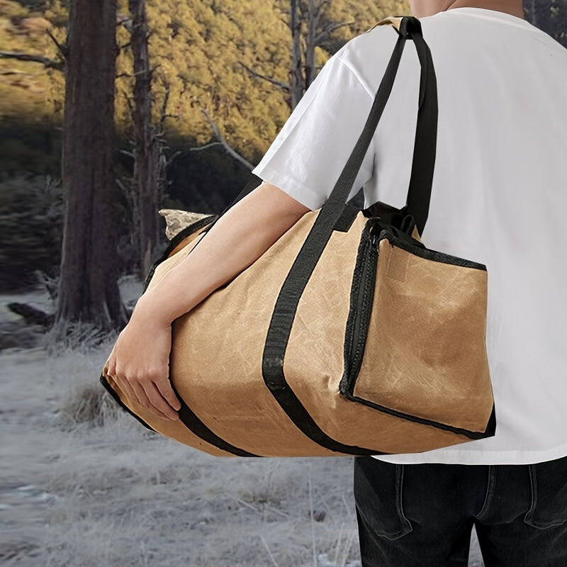 Durable Canvas Firewood Tote Outdoor Wood Storage Carrier for Camping and Holidays