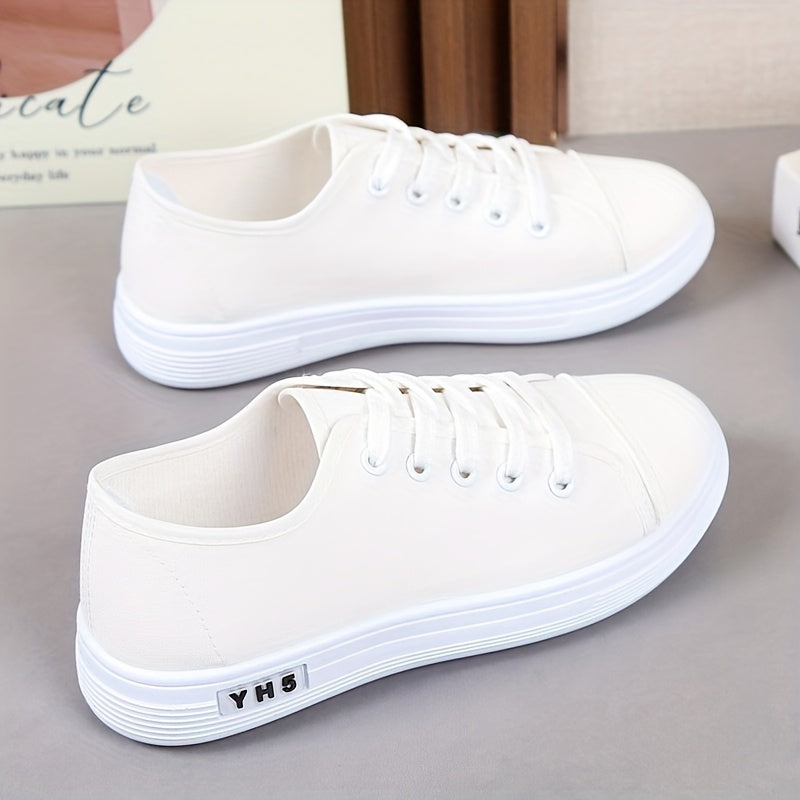 Women's White Low-Top Sneakers with Breathable Fabric and Rubber Sole