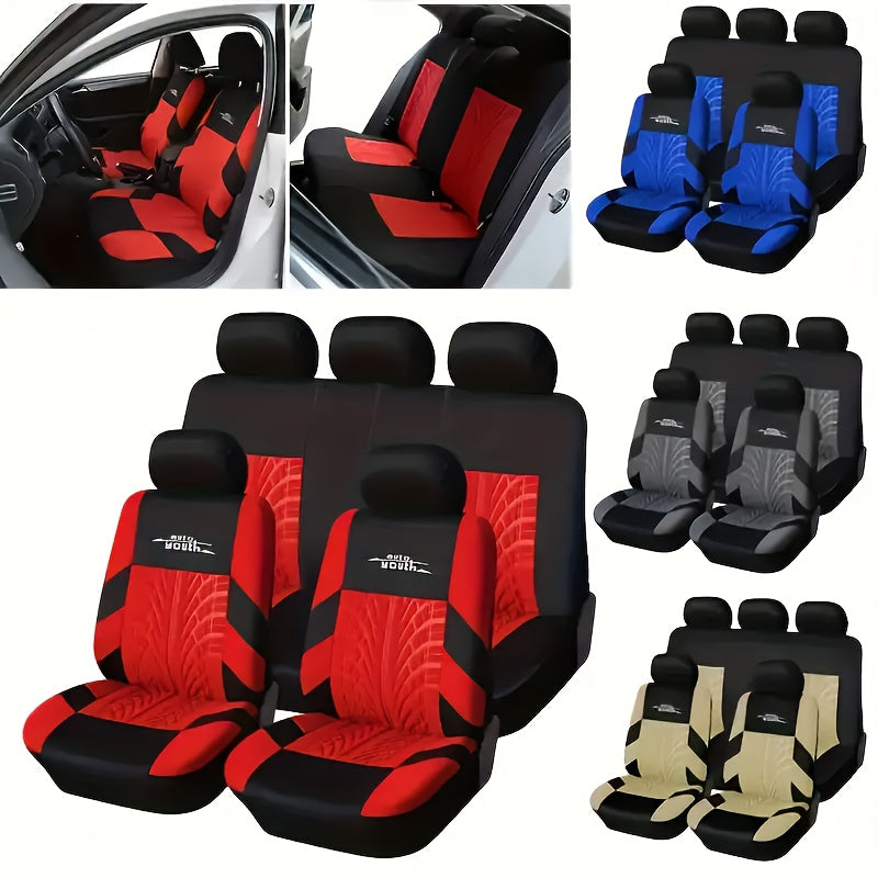 Durable Polyester Car Seat Covers for 5-Seater Vehicles with Red/Black or Blue/Black Patterns