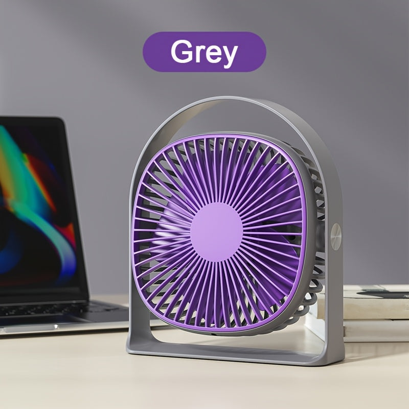 Desktop Fan with LED Light, 5-Speed, 360° Rotatable, USB Rechargeable, Portable
