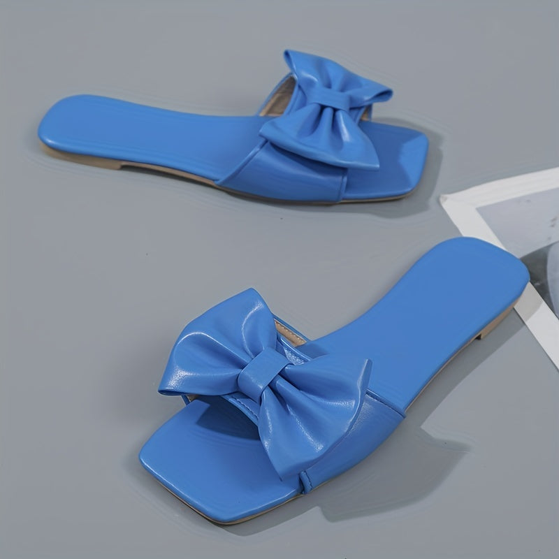 Women's Bowknot Flat Slippers Solid Color Open Toe Non Slip Indoor Outdoor Shoes