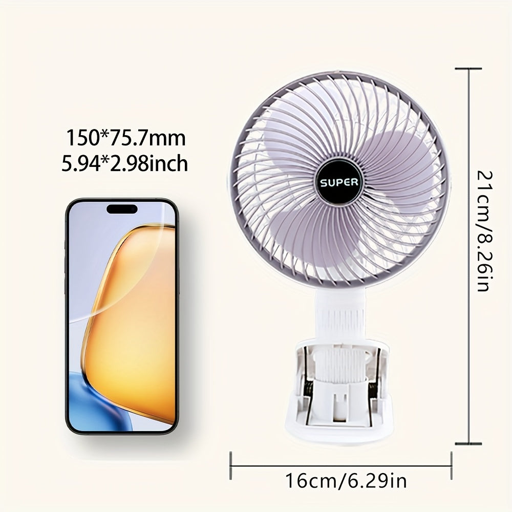 Portable Handheld Clip Fan with Rechargeable Lithium Battery for Outdoor and Desktop Use
