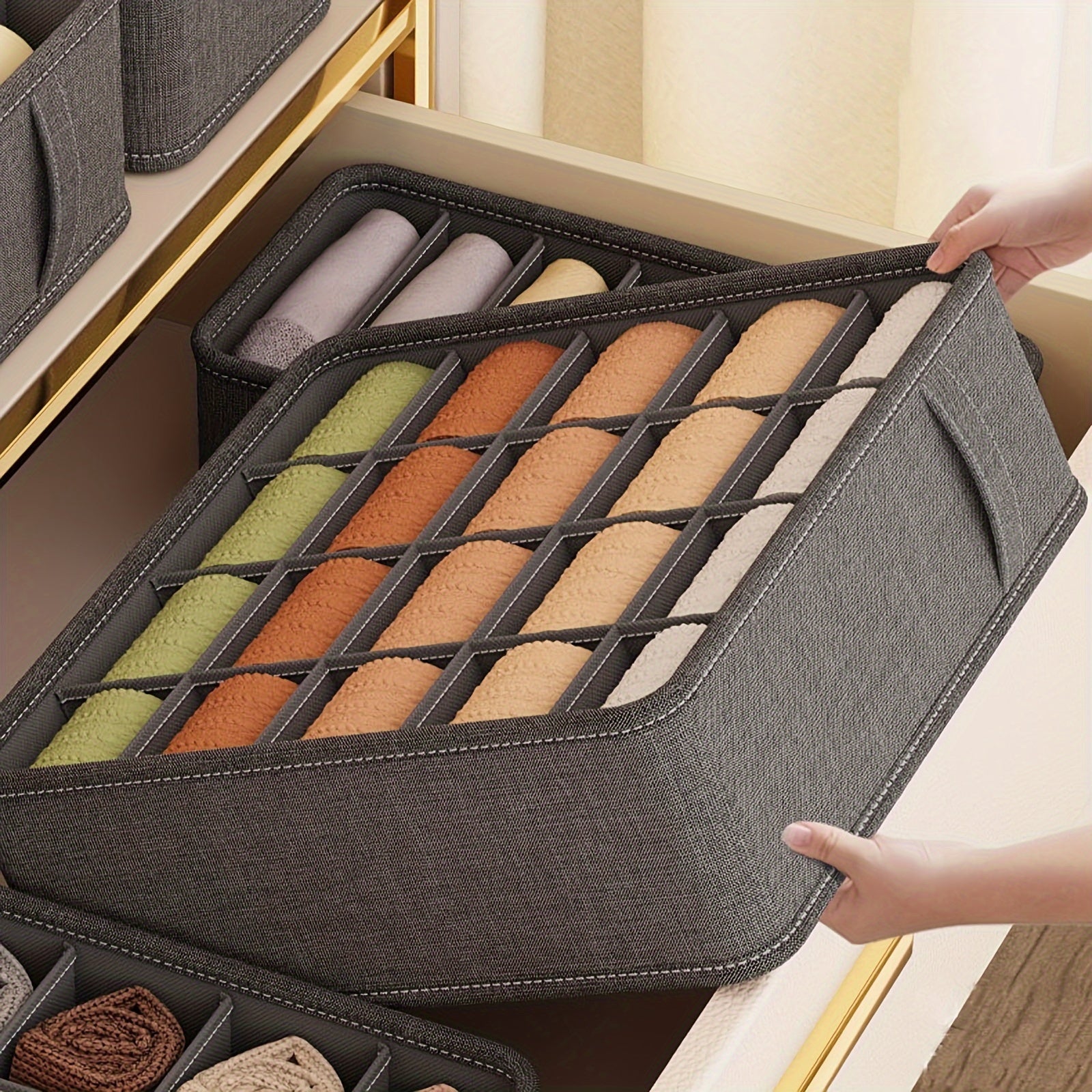 Fabric Underwear and Socks Organizer 3-in-1 Drawer Storage Box for Home Bedroom Dorm