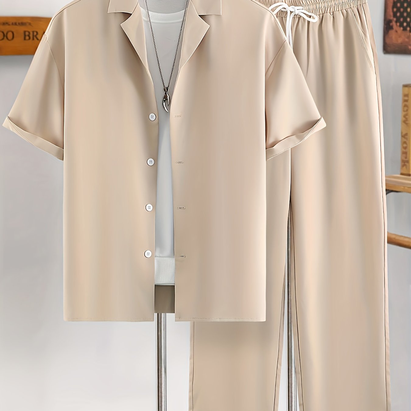 Men's Summer Outfit 2-Piece Loose Fit Shirt and Pants Casual Beach Holiday