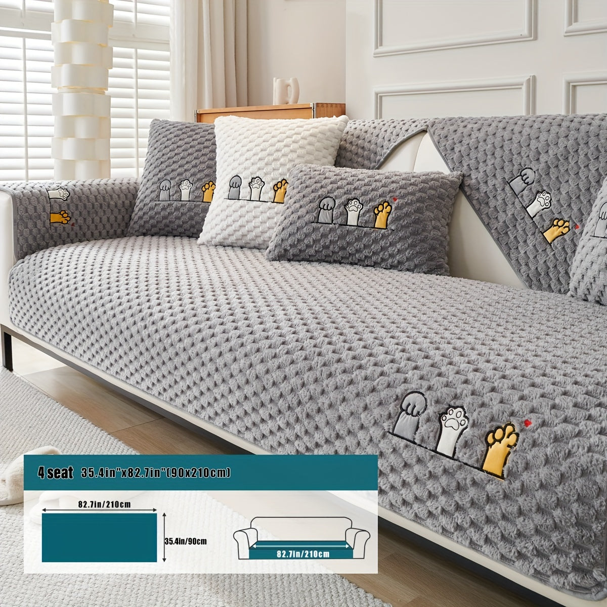 Funda de sofá de terciopelo con bordado de perro de dibujos animados, antideslizante, de felpa gruesa, protector de muebles