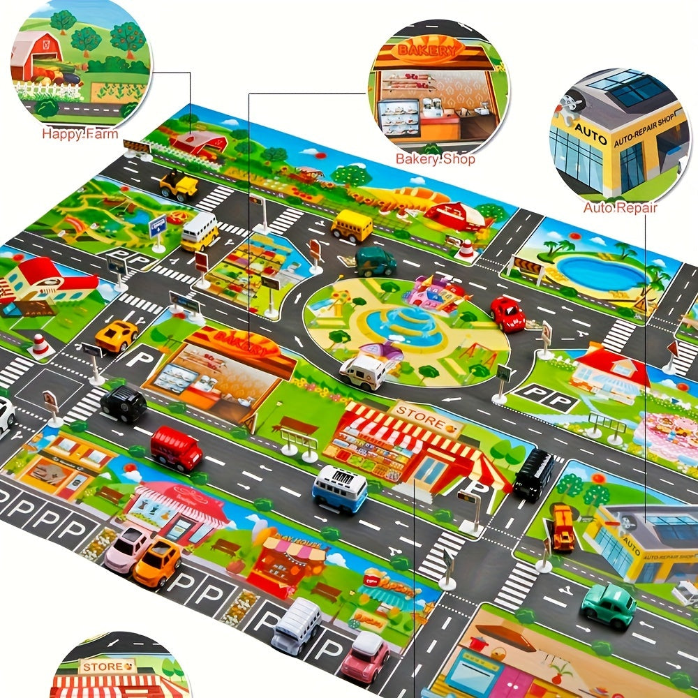 Gran alfombra de juego para niños con mapas de escenas de estacionamiento, impermeable, para edades a partir de 3 años, en color mezclado