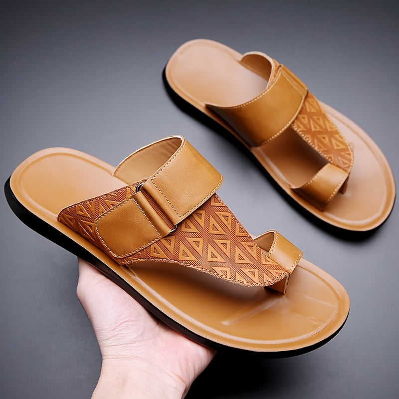 Men's Summer Casual Slides with Adjustable Strap Lightweight PU Non-Slip Beige