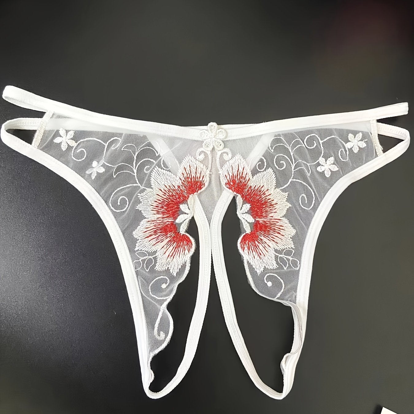 Women's Floral Embroidered Mesh Thongs with Open Crotch Sexy Lingerie