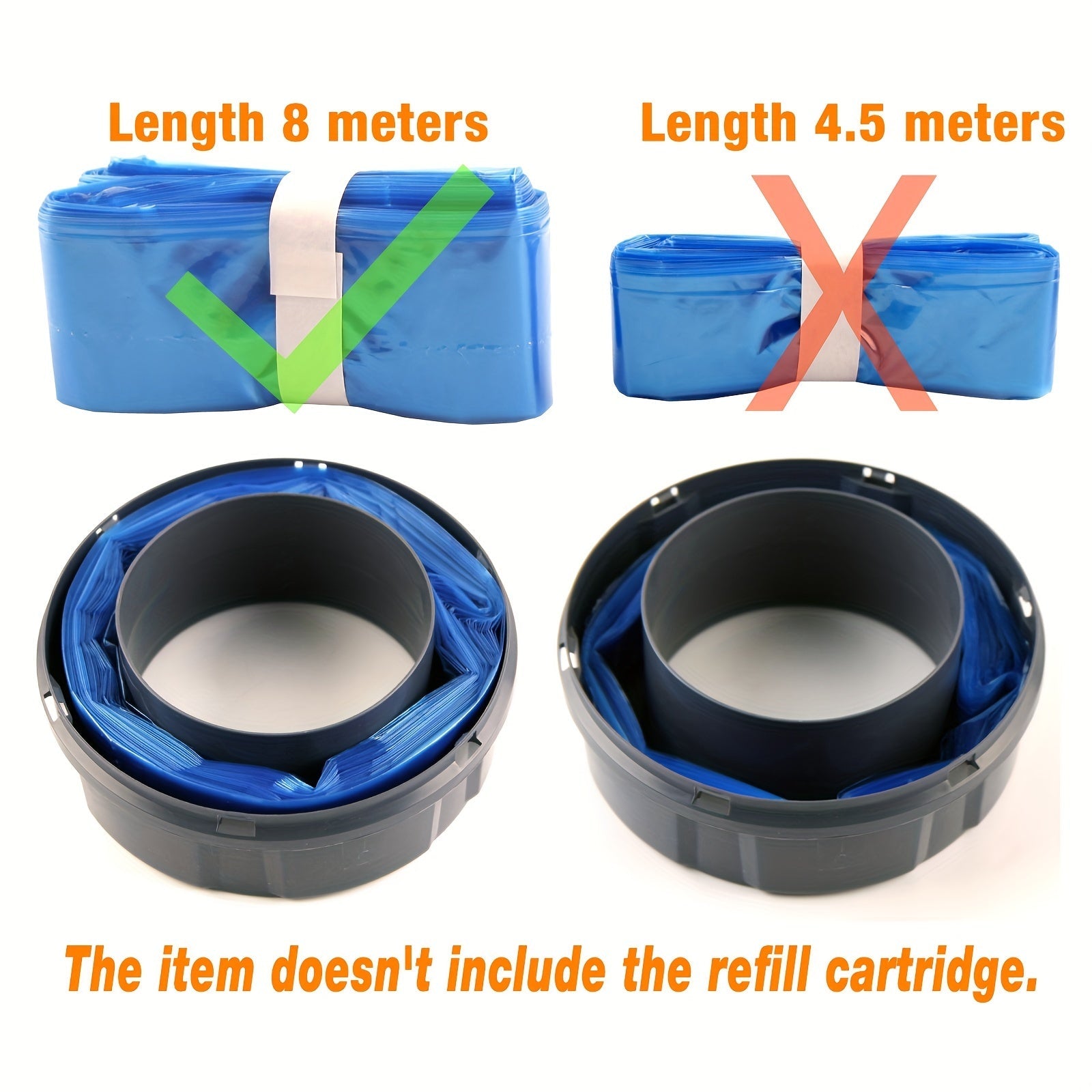 High Capacity Diaper Pail Refill Pack with 8 Meters Compatible with Cartridges for Sangene Tec Twist and Click 3/6/9 Refills