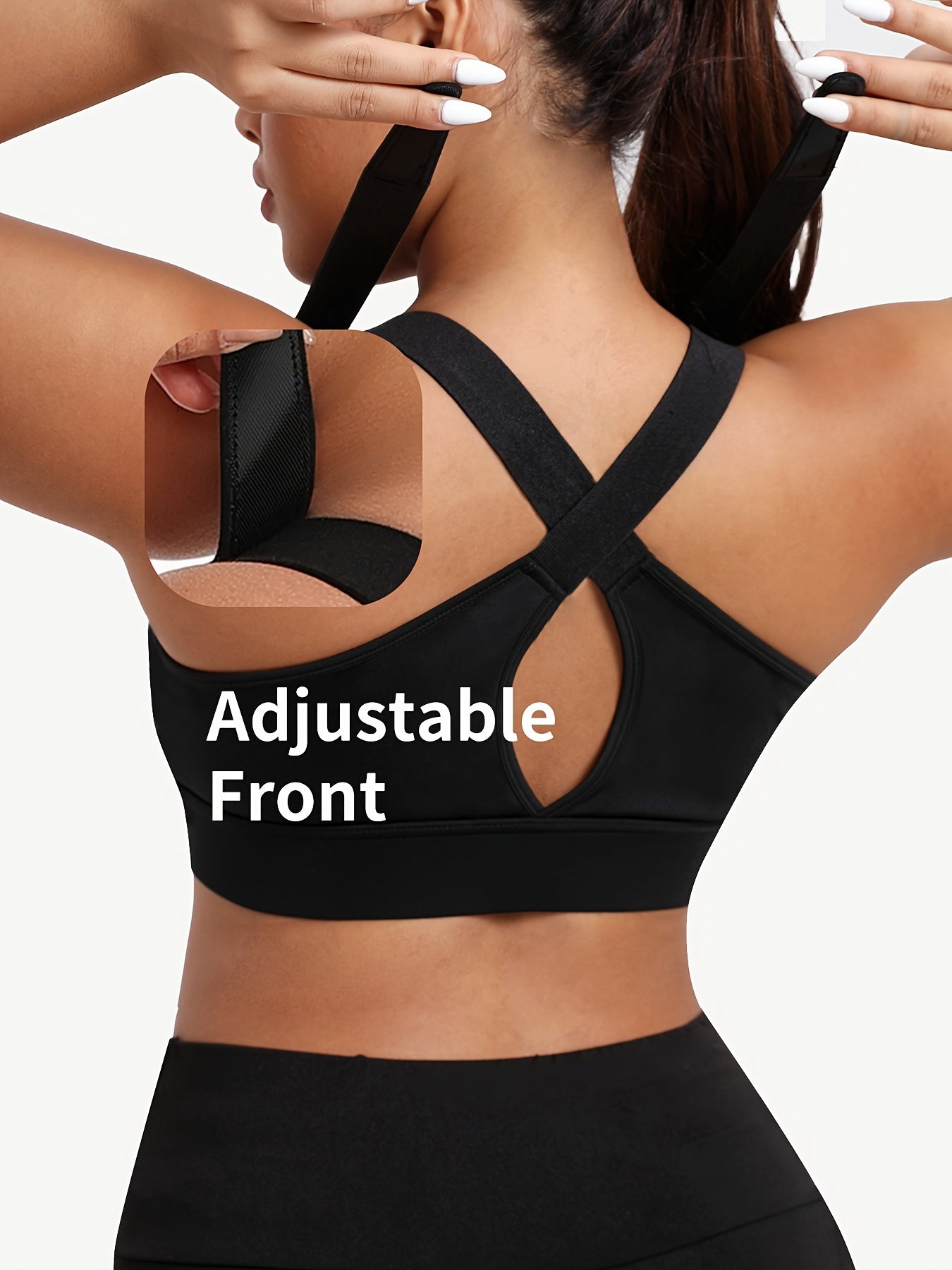 Plus Size Women's Sports Bra High Support Zipper Knit Solid Color