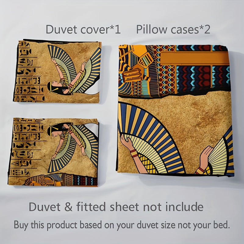 Egyptian Art Duvet Cover Set 3 Pieces Soft Breathable HD Printed Bedding