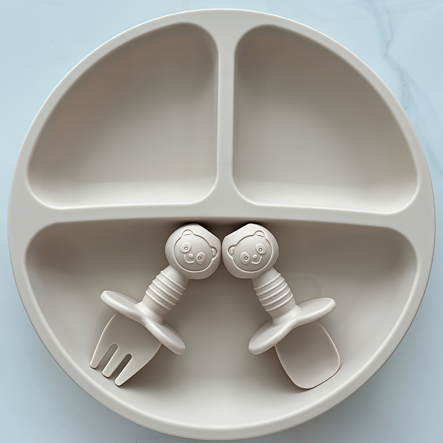 Set of 3 Silicone Baby Plates with Smile Face Design Toddler Feeding Set BPA-Free Dishwasher Safe