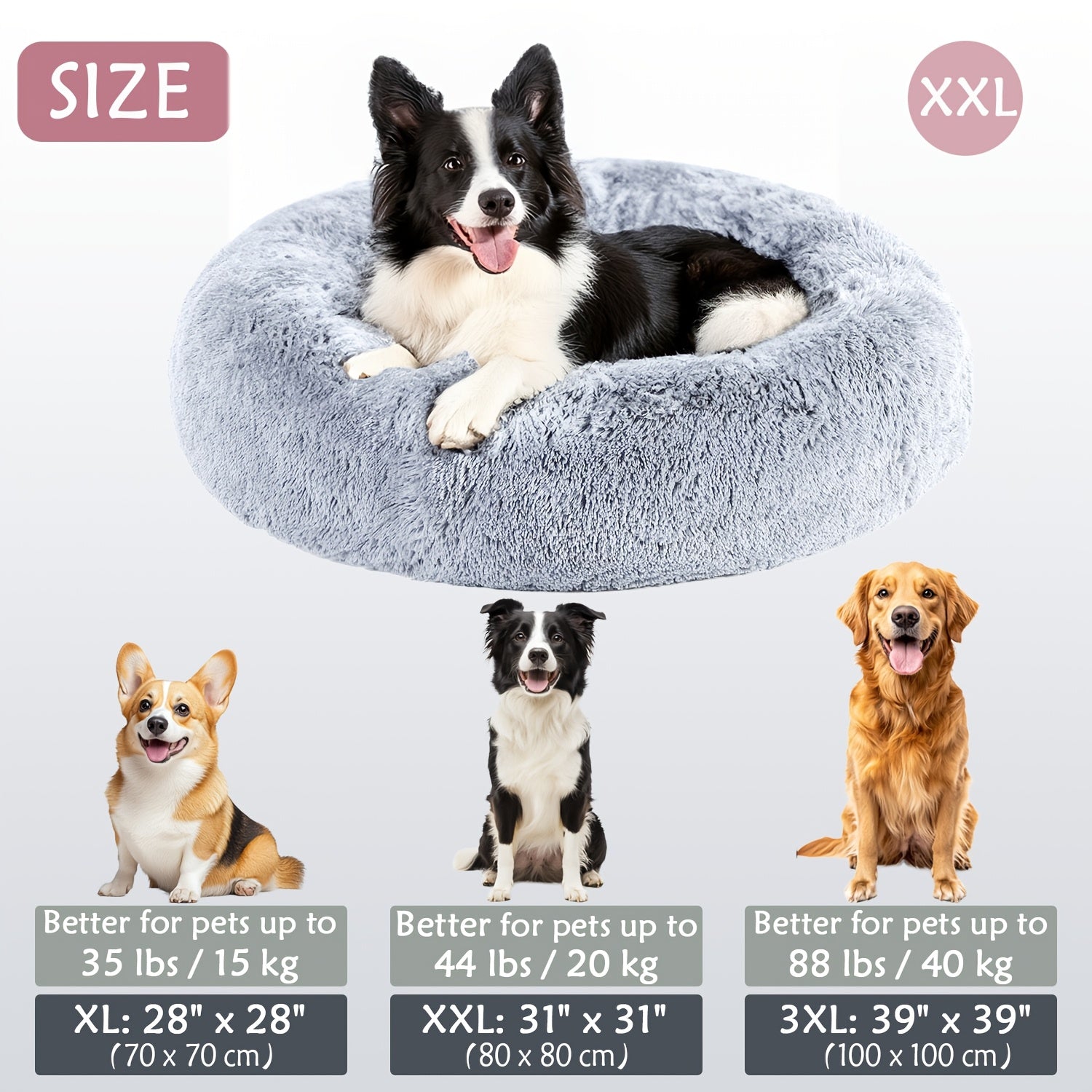 Round Dog Bed for Winter Indoor Use Polyester Non-Skid Bottom Small to Large Dogs