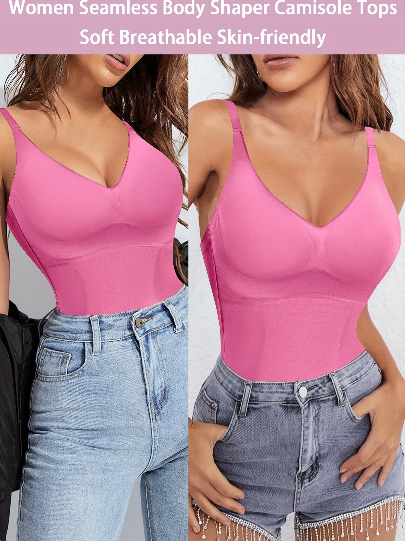 Women's Seamless Slimming Shapewear Tank Top Tummy Control Nylon Spandex V-Neck