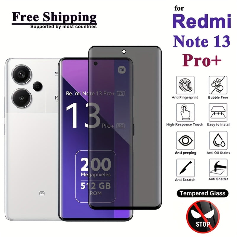 Закаленное стекло защитное стекло для Redmi Note 13/13 Pro/13 Pro+ с 3D-приватностью и глянцевой отделкой. Устойчивое к царапинам и антиотпечатковое, с установкой без пузырьков и высокой четкостью.
