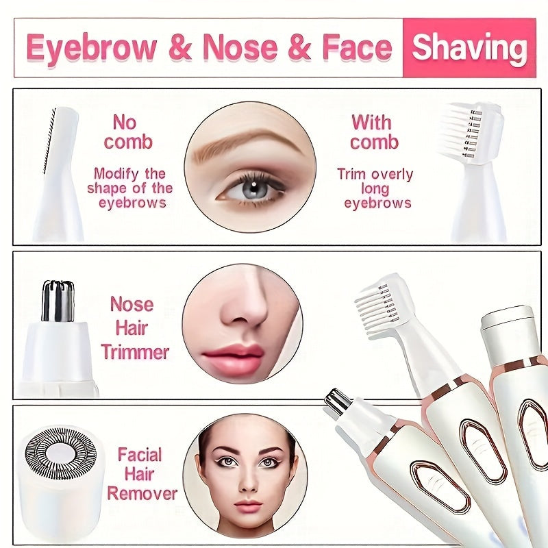 Kit de afeitadora eléctrica para mujer, recargable por USB, cuchillas de acero inoxidable para cara, nariz, piernas y bikini