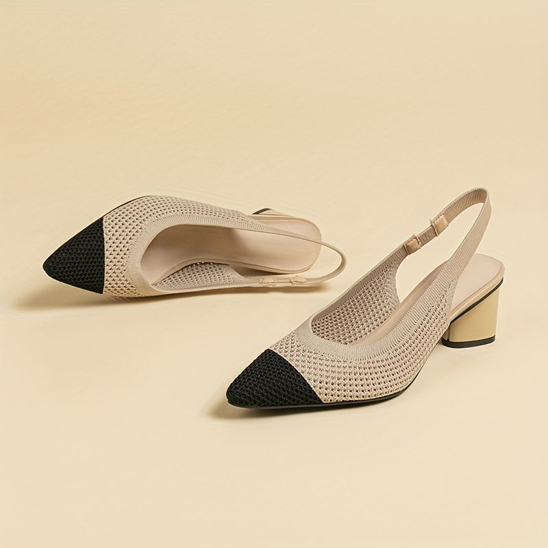 Ayollar uchun chunky tovonli to'qilgan sandallar, mustahkam rangli uchburchak barmoq, elastik tasma va havo o'tkazuvchi orqa dizayn bilan.