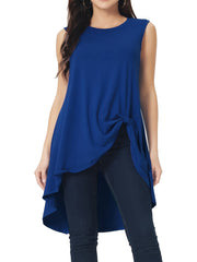 Top asimétrico sin mangas de cuello alto para mujer negro poliéster casual formal