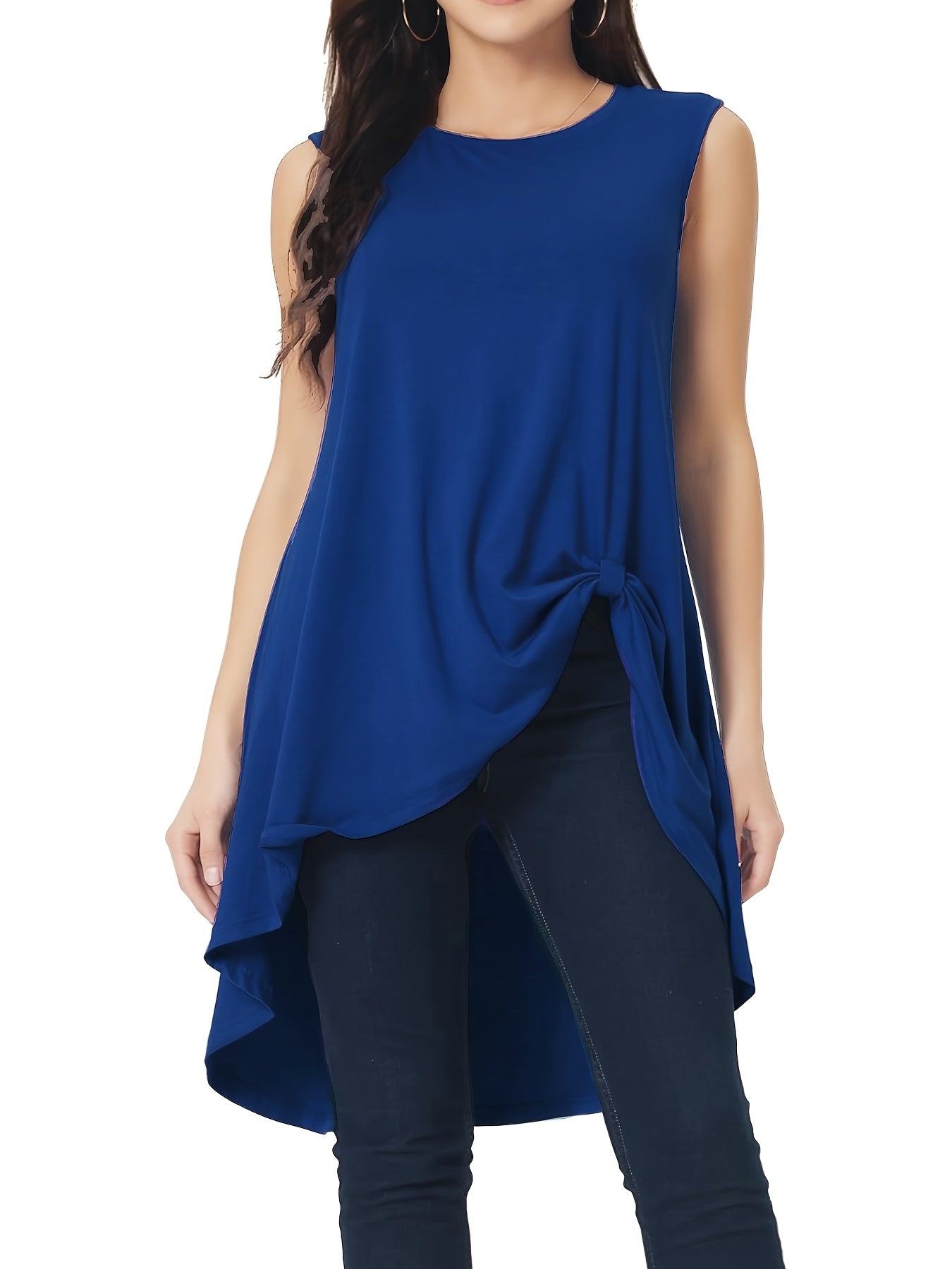 Top asimétrico sin mangas de cuello alto para mujer negro poliéster casual formal