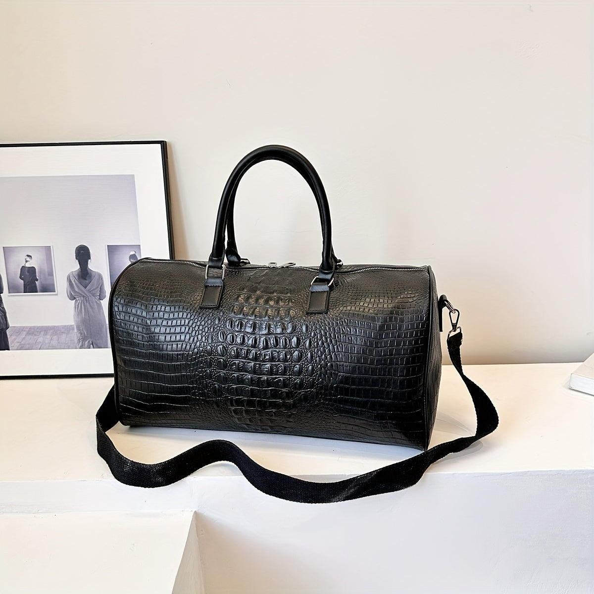 Faux Leather Crocodile Pattern Gym Tote Bag for Travel and Weekend Trips