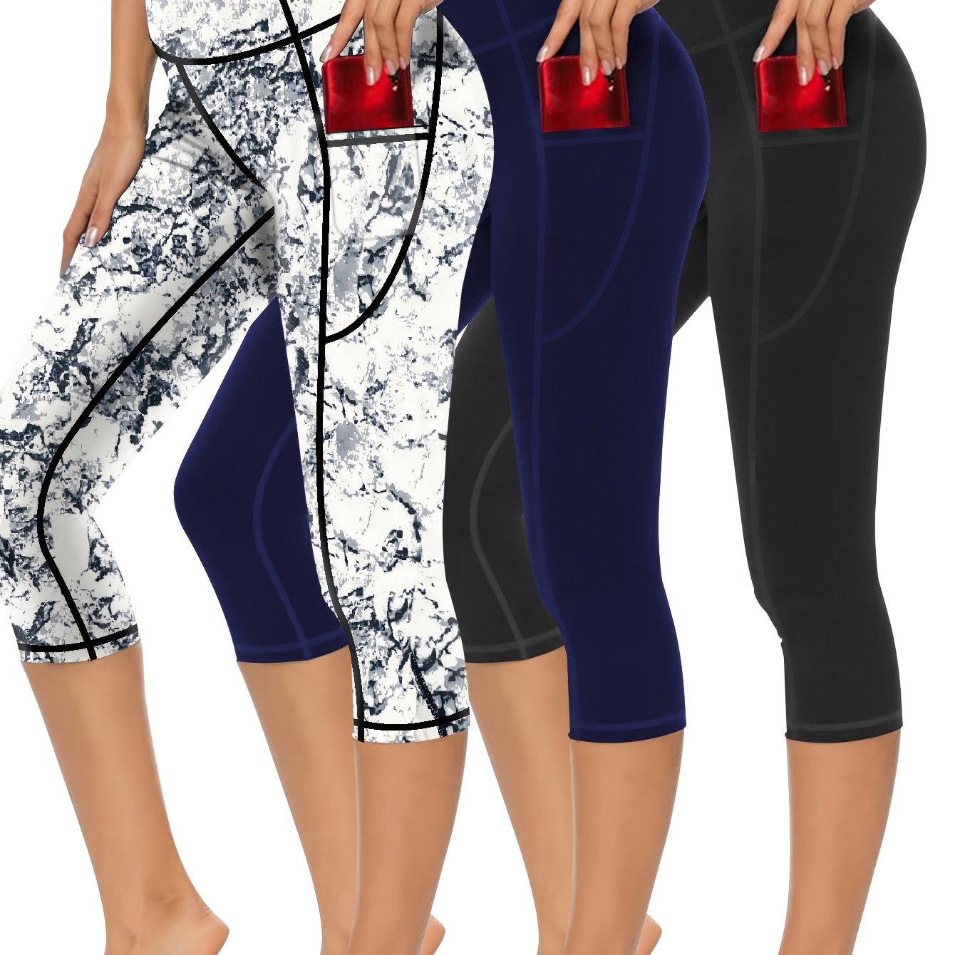 Plus Size Women's High-Waisted Capri Yoga Pants with Pockets