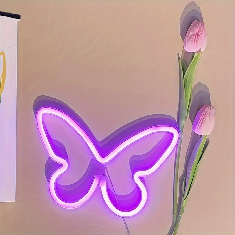LED Butterfly Neon Sign Light for Bedroom Girls Room Decoration USB Battery Operated