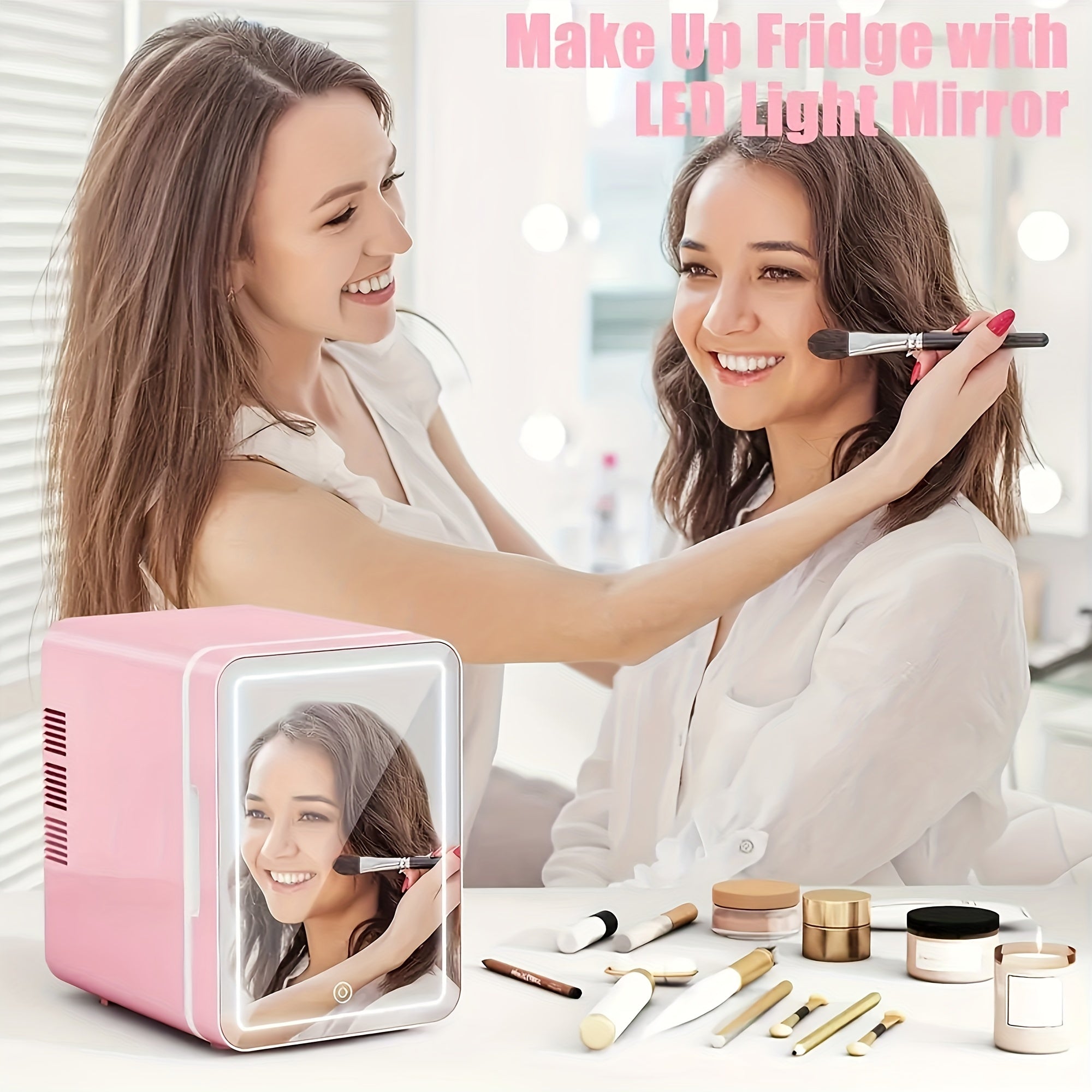 Mini Portable Fridge 4L with Mirror LED Display for Travel Home Office