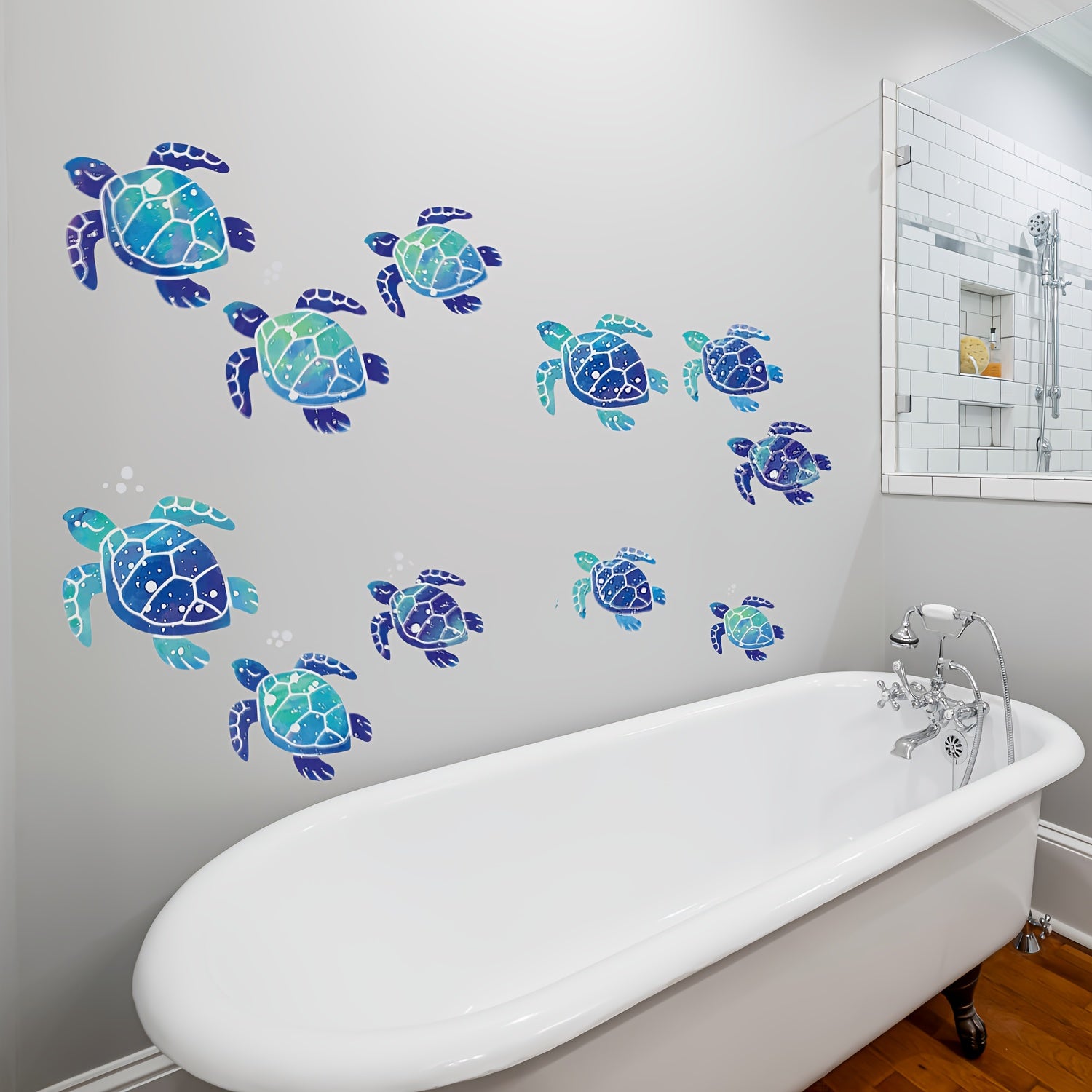 Undersea World Blue Sea Turtle Wall Decals Waterproof Ocean Vinyl Stickers for Bathroom and Home