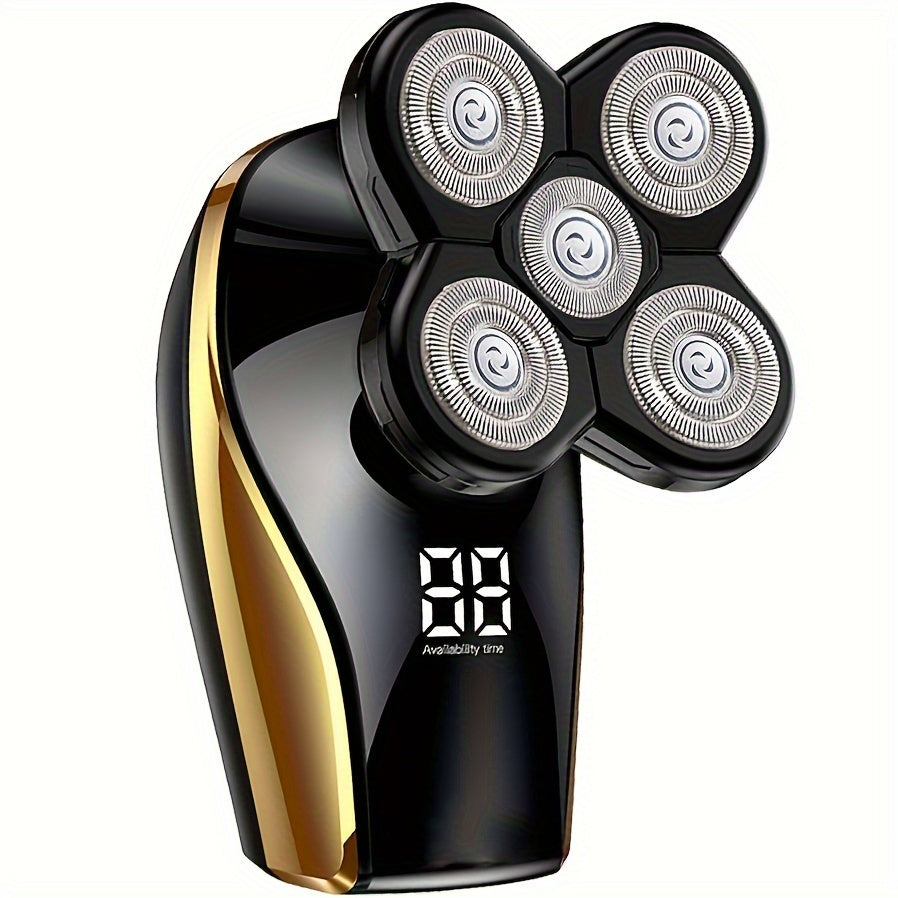 Cordless Bald Head Shaver 5 Rotary Blades LED Display Wet Dry Rechargeable Travel-Friendly