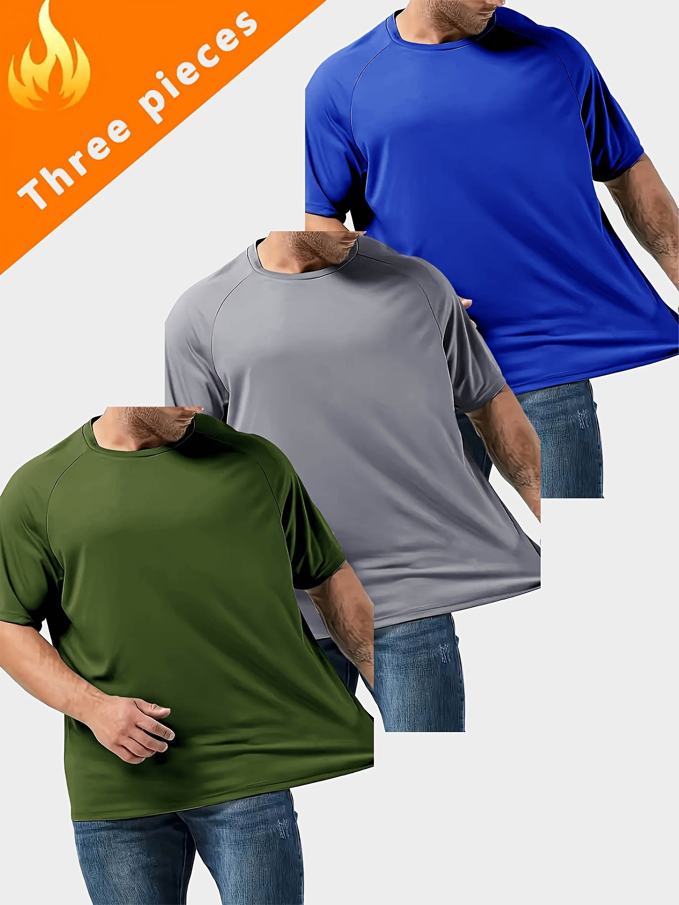 Men's Large Solid Polyester Short-Sleeve Sports T-Shirts Pack of 3 for Outdoor and Casual Wear