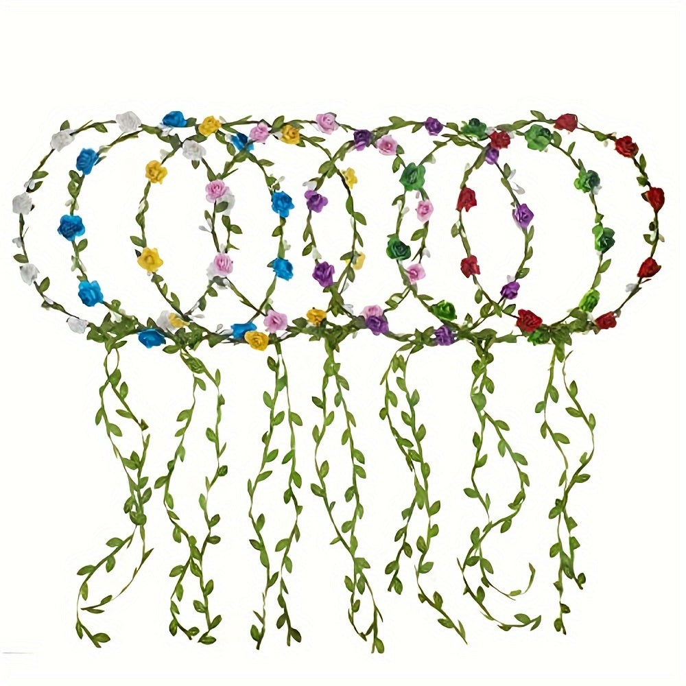 Bohemian Floral Garland Headband with 7-Piece Flower Wreath for Weddings and Parties