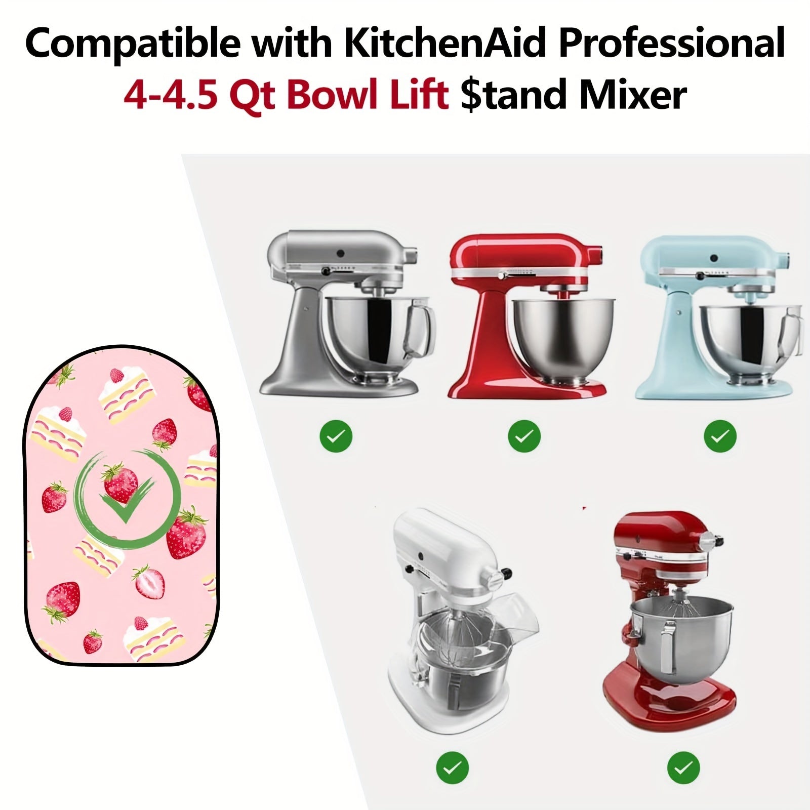 Non-Slip Silicone Mixer Mat for 4.5/5 Quart Tilt-Head Mixers Strawberry Cake Design