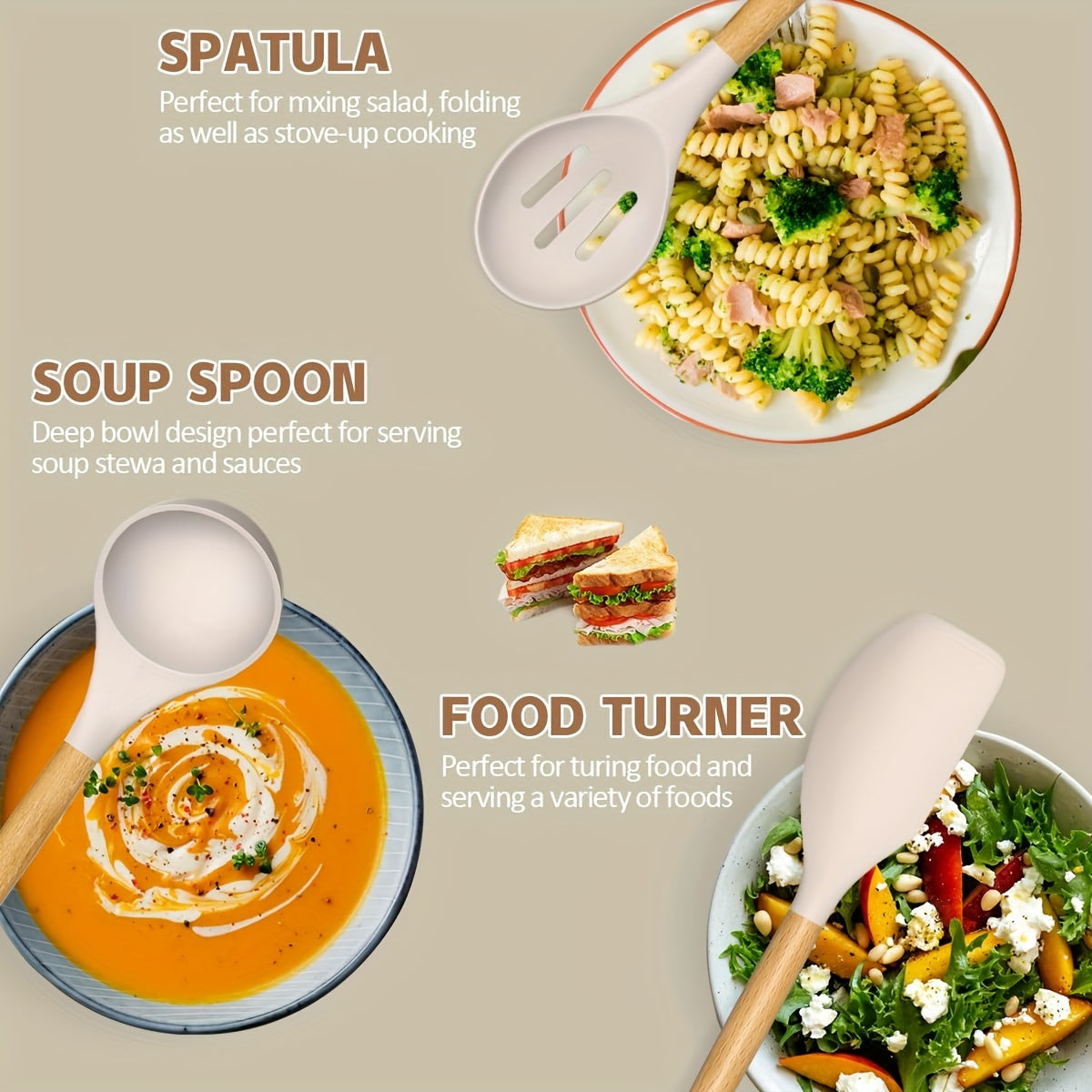 34-Piece Silicone Kitchen Utensil Set Heat-Resistant Non-Stick with Wooden Handles