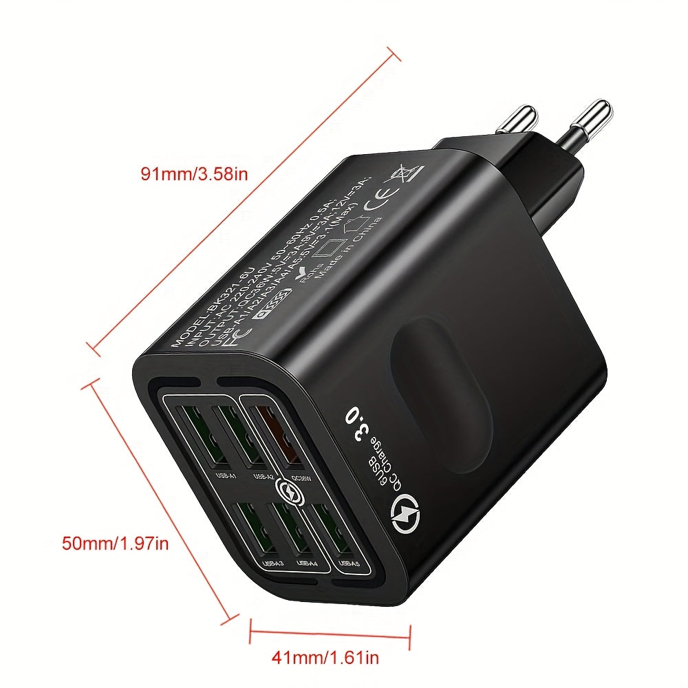 50W Fast Charging Power Adapter with 6 USB Ports and Type C Plug