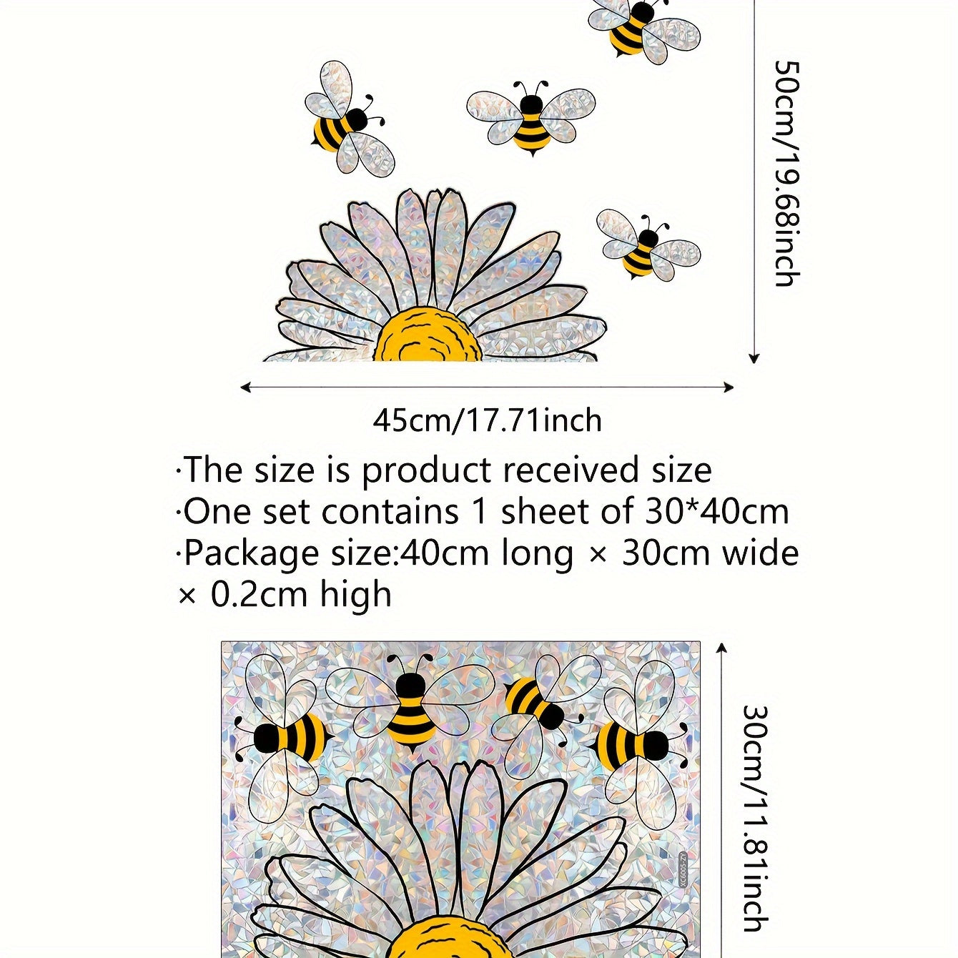 Vibrant Bee and Floral Glass Window Decal PVC Sticker Electrostatic Adhesion Wall Decor