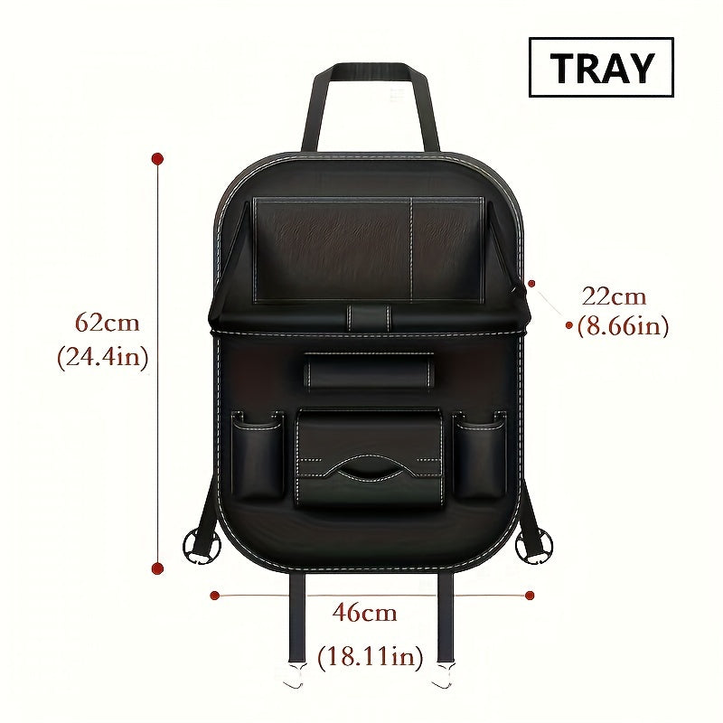 Universal Faux Leather Car Seat Organizer with Foldable Tray and Multiple Pockets