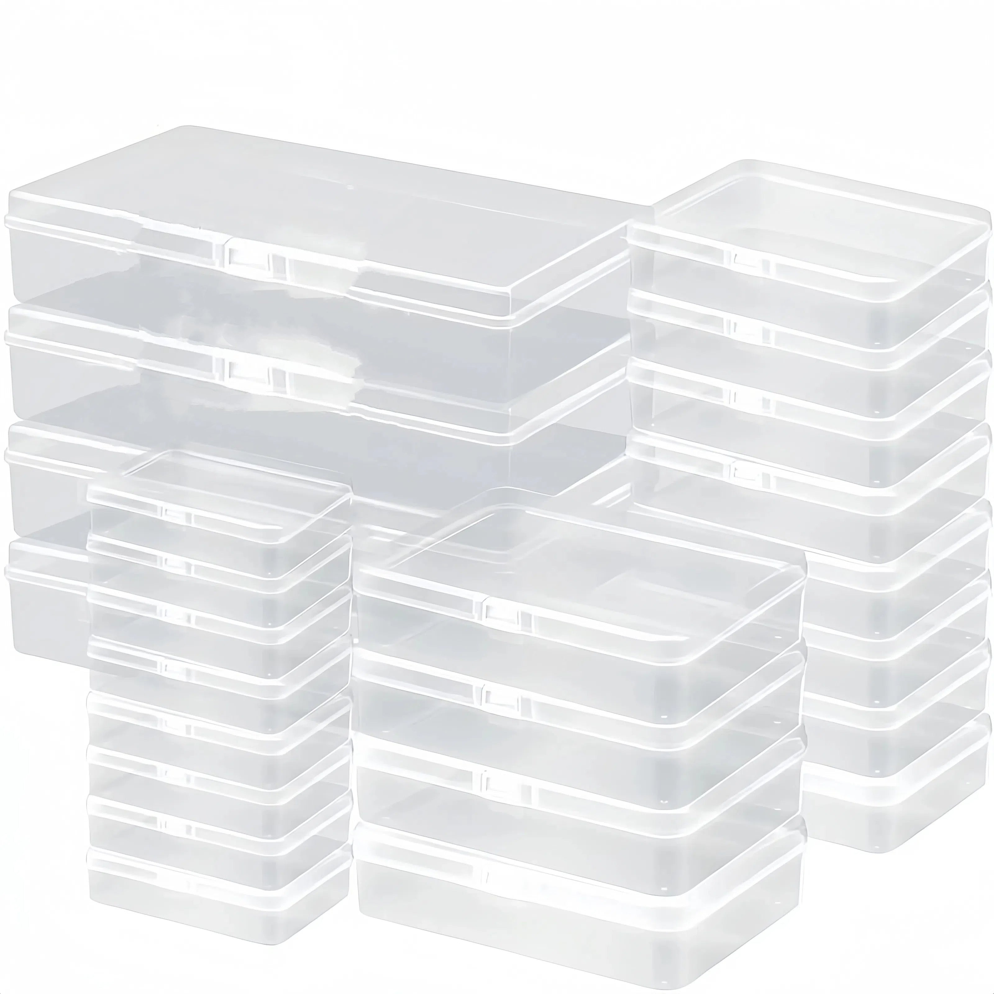 Clear Plastic Storage Boxes with Hinged Lids for Jewelry Beads Office Supplies and Games Set of 12 or 24